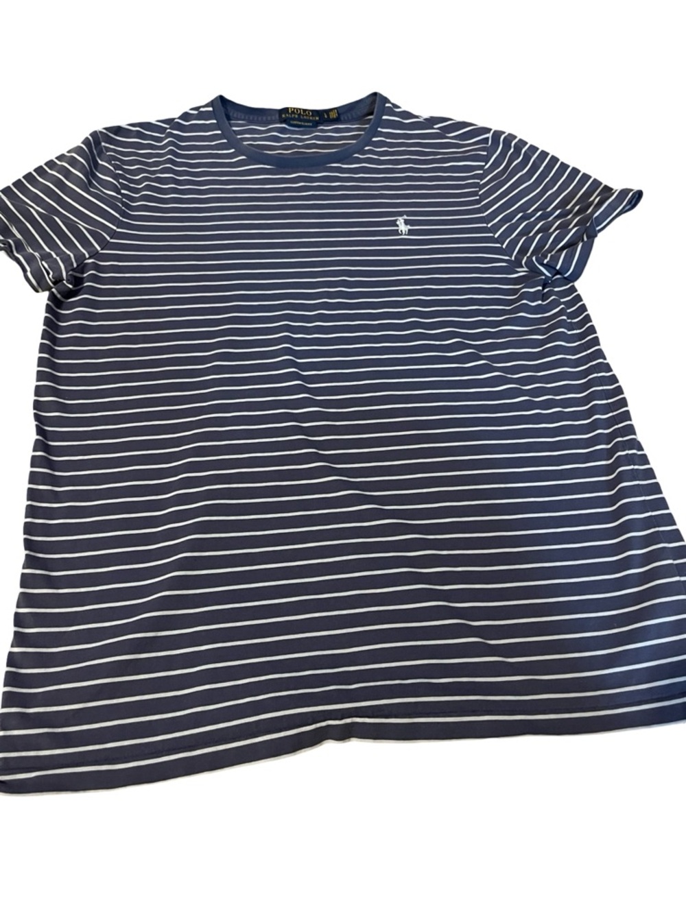 Polo Ralph Lauren Custom Slim
fit blue stripe tee shirt size large . Polo tee